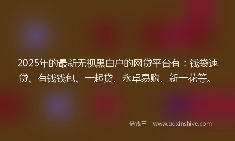 2025年的最新无视黑白户的网贷平台有：钱袋速贷、有钱钱包、一起贷、永卓易购、新一花等。