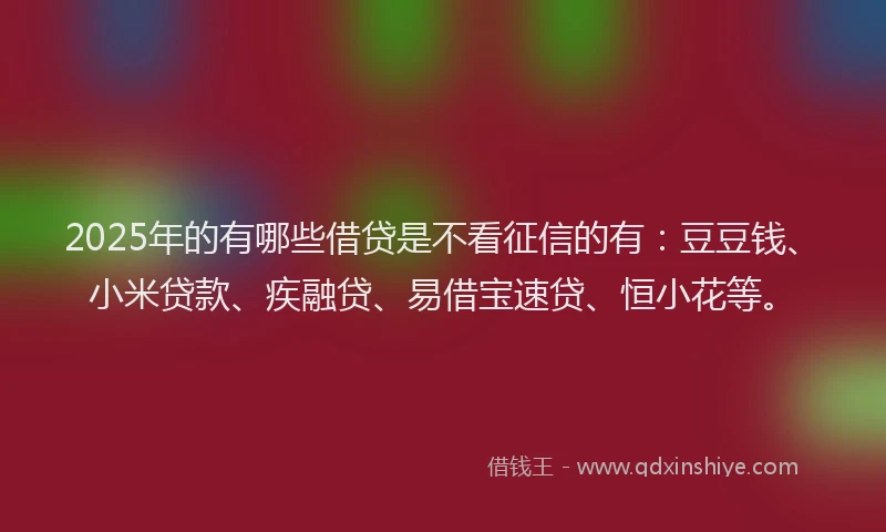 2025年的有哪些借贷是不看征信的有：豆豆钱、小米贷款、疾融贷、易借宝速贷、恒小花等。
