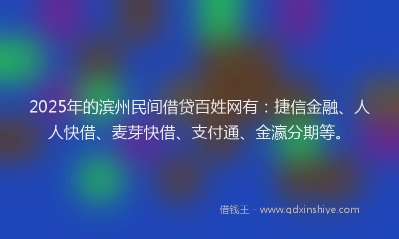 2025年的滨州民间借贷百姓网有：捷信金融、人人快借、麦芽快借、支付通、金瀛分期等。