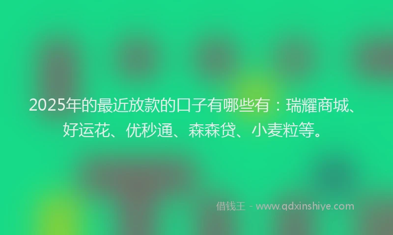 2025年的最近放款的口子有哪些有:瑞耀商城、好运花、优秒通、森森贷、小麦粒等。