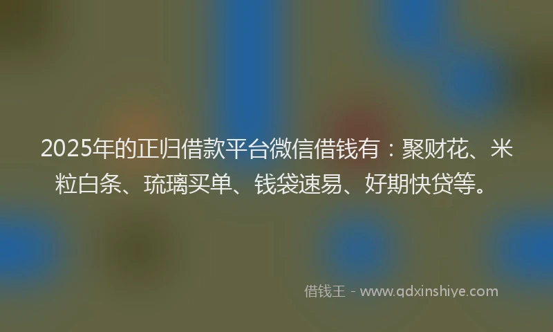 2025年的正归借款平台微信借钱有：聚财花、米粒白条、琉璃买单、钱袋速易、好期快贷等。