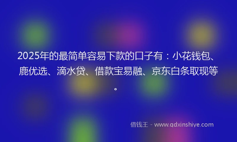 2025年的最简单容易下款的口子有：小花钱包、鹿优选、滴水贷、借款宝易融、京东白条取现等。