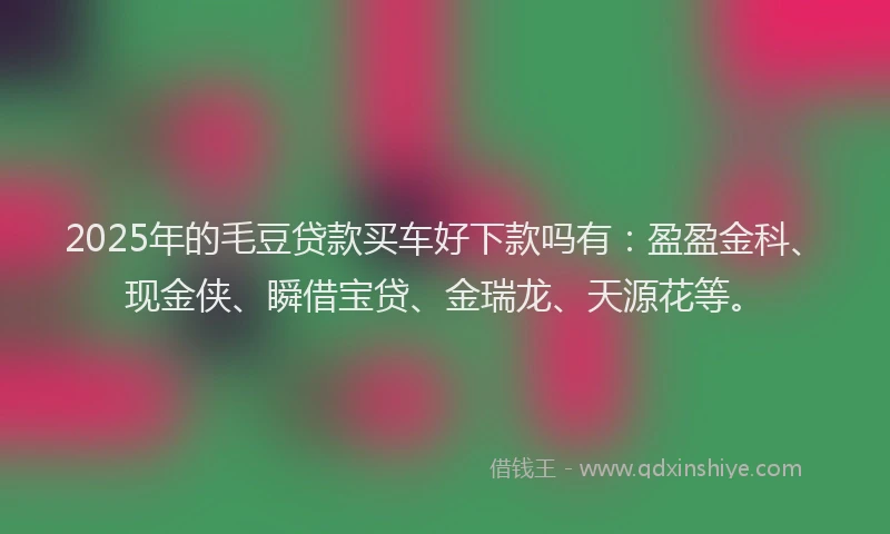 2025年的毛豆贷款买车好下款吗有：盈盈金科、现金侠、瞬借宝贷、金瑞龙、天源花等。