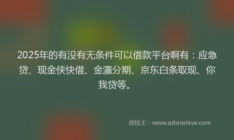 2025年的有没有无条件可以借款平台啊有：应急贷、现金侠快借、金瀛分期、京东白条取现、你我贷等。