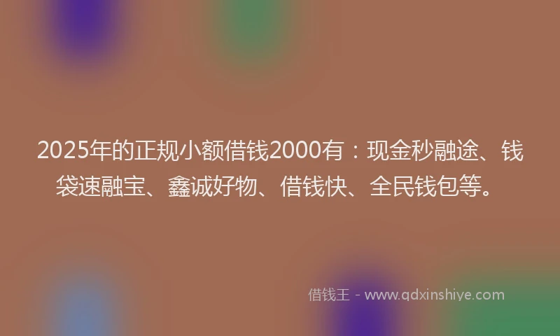 2025年的正规小额借钱2000有：现金秒融途、钱袋速融宝、鑫诚好物、借钱快、全民钱包等。