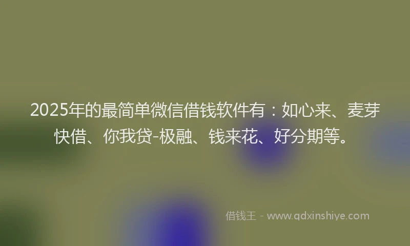 2025年的最简单微信借钱软件有：如心来、麦芽快借、你我贷-极融、钱来花、好分期等。