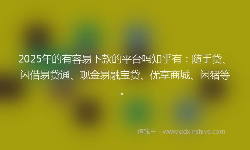2025年的有容易下款的平台吗知乎有：随手贷、闪借易贷通、现金易融宝贷、优享商城、闲猪等。