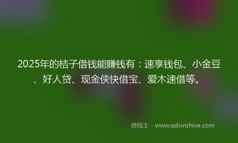 2025年的桔子借钱能赚钱有：速享钱包、小金豆、好人贷、现金侠快借宝、爱木速借等。