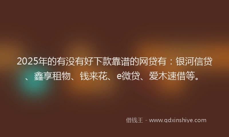 2025年的有没有好下款靠谱的网贷有：银河信贷、鑫享租物、钱来花、e微贷、爱木速借等。