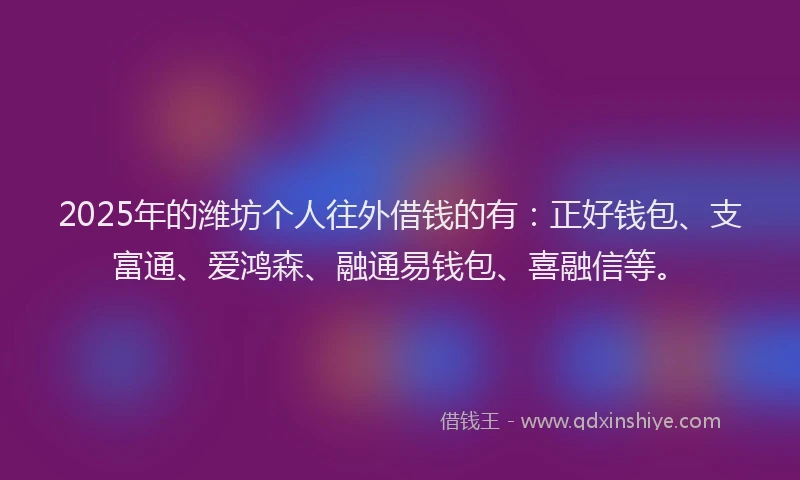 2025年的潍坊个人往外借钱的有：正好钱包、支富通、爱鸿森、融通易钱包、喜融信等。