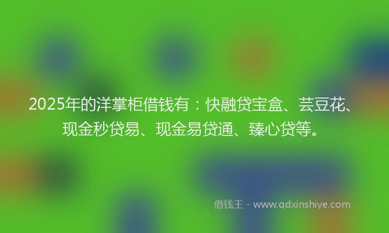 2025年的洋掌柜借钱有：快融贷宝盒、芸豆花、现金秒贷易、现金易贷通、臻心贷等。