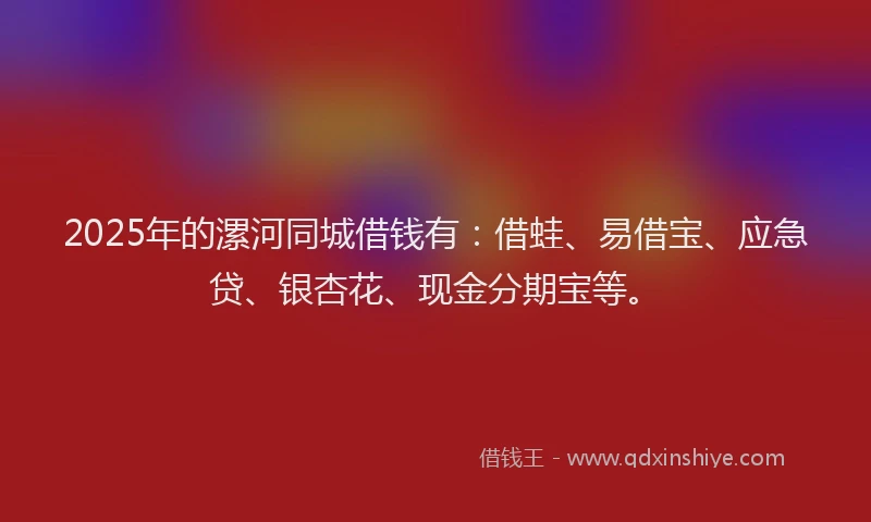 2025年的漯河同城借钱有：借蛙、易借宝、应急贷、银杏花、现金分期宝等。