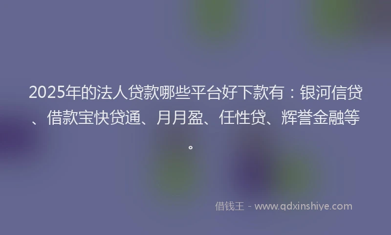 2025年的法人贷款哪些平台好下款有：银河信贷、借款宝快贷通、月月盈、任性贷、辉誉金融等。