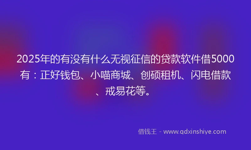 2025年的有没有什么无视征信的贷款软件借5000有:正好钱包、小喵商城、创硕租机、闪电借款、戒易花等。
