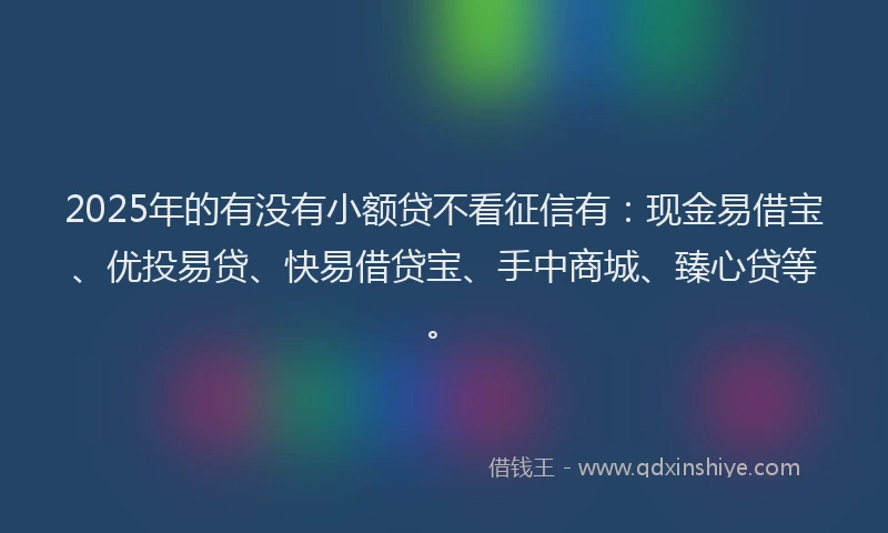 2025年的有没有小额贷不看征信有:现金易借宝、优投易贷、快易借贷宝、手中商城、臻心贷等。