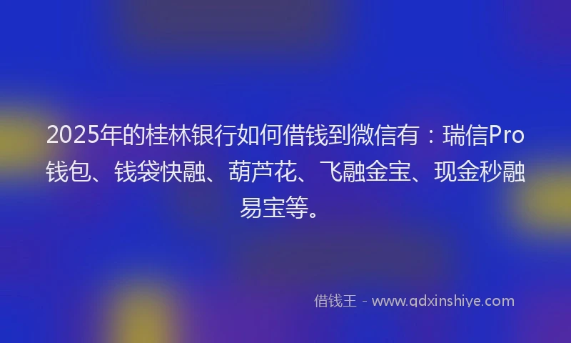 2025年的桂林银行如何借钱到微信有：瑞信Pro钱包、钱袋快融、葫芦花、飞融金宝、现金秒融易宝等。