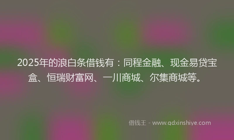 2025年的浪白条借钱有：同程金融、现金易贷宝盒、恒瑞财富网、一川商城、尔集商城等。