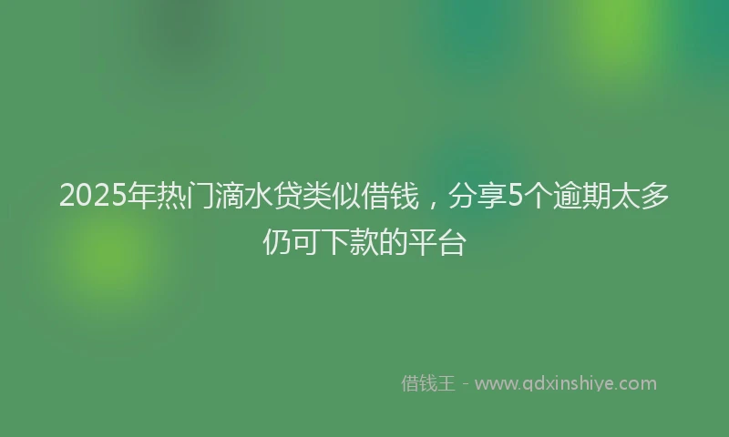 2025年热门滴水贷类似借钱，分享5个逾期太多仍可下款的平台