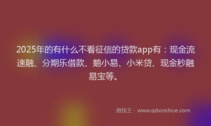 2025年的有什么不看征信的贷款app有:现金流速融、分期乐借款、鹅小易、小米贷、现金秒融易宝等。