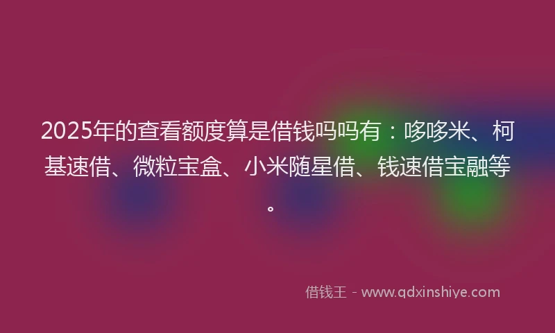 2025年的查看额度算是借钱吗吗有：哆哆米、柯基速借、微粒宝盒、小米随星借、钱速借宝融等。