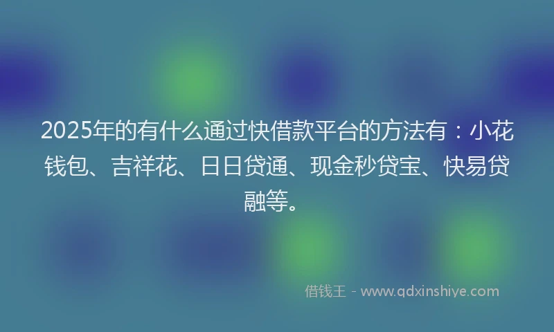 2025年的有什么通过快借款平台的方法有：小花钱包、吉祥花、日日贷通、现金秒贷宝、快易贷融等。