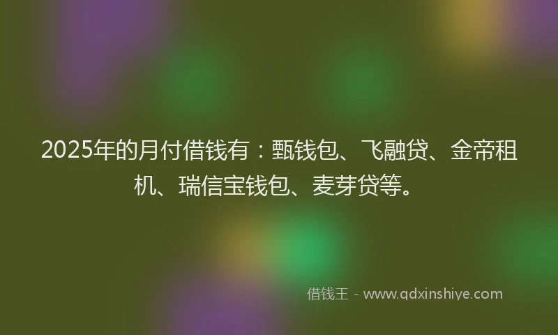 2025年的月付借钱有：甄钱包、飞融贷、金帝租机、瑞信宝钱包、麦芽贷等。