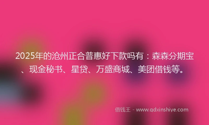 2025年的沧州正合普惠好下款吗有：森森分期宝、现金秘书、星贷、万盛商城、美团借钱等。