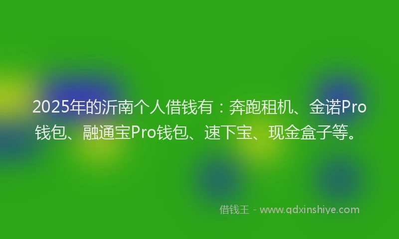 2025年的沂南个人借钱有：奔跑租机、金诺Pro钱包、融通宝Pro钱包、速下宝、现金盒子等。