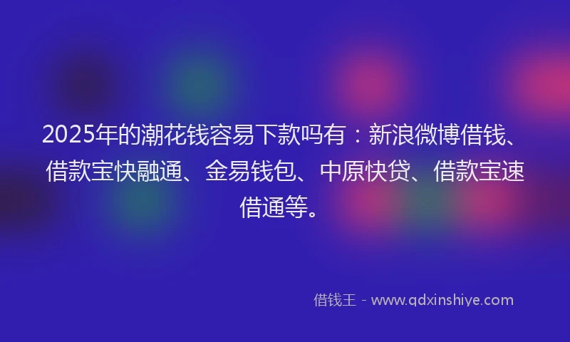 2025年的潮花钱容易下款吗有:新浪微博借钱、借款宝快融通、金易钱包、中原快贷、借款宝速借通等。