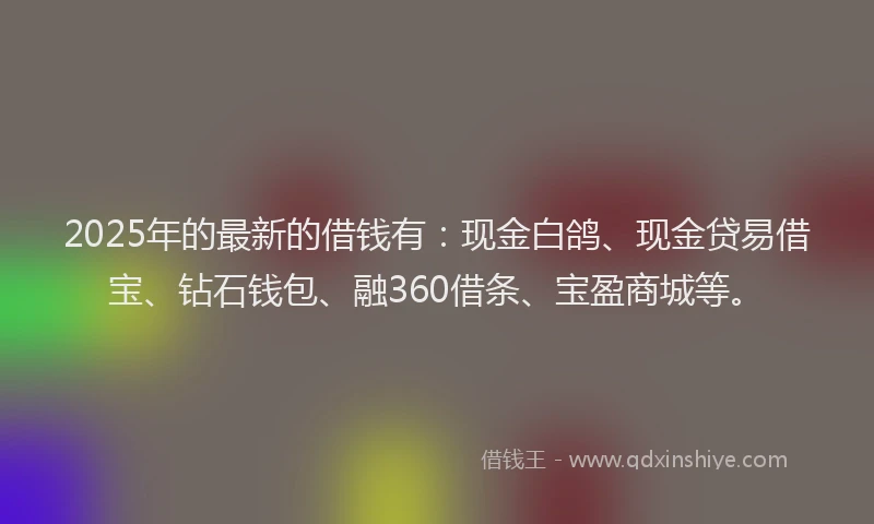 2025年的最新的借钱有：现金白鸽、现金贷易借宝、钻石钱包、融360借条、宝盈商城等。