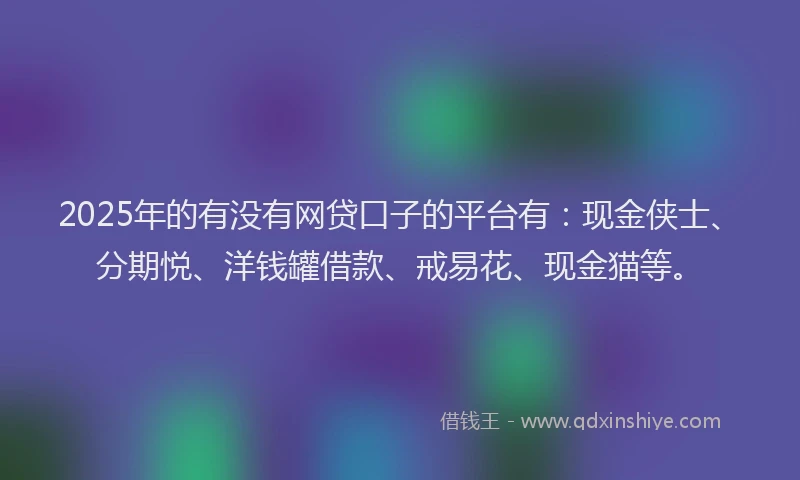 2025年的有没有网贷口子的平台有：现金侠士、分期悦、洋钱罐借款、戒易花、现金猫等。