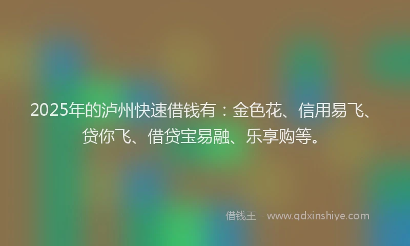 2025年的泸州快速借钱有：金色花、信用易飞、贷你飞、借贷宝易融、乐享购等。
