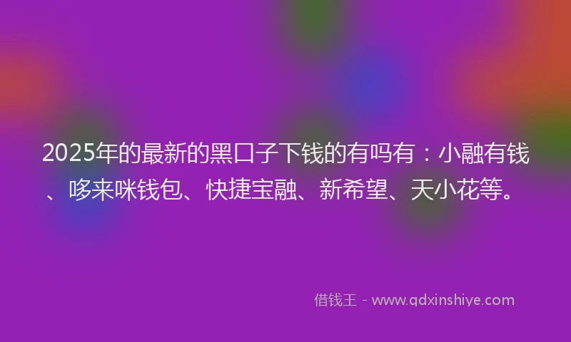 2025年的最新的黑口子下钱的有吗有：小融有钱、哆来咪钱包、快捷宝融、新希望、天小花等。