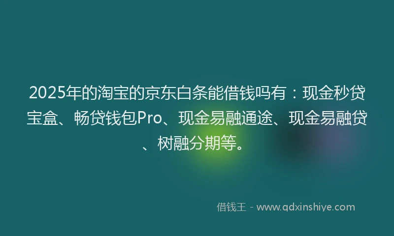2025年的淘宝的京东白条能借钱吗有：现金秒贷宝盒、畅贷钱包Pro、现金易融通途、现金易融贷、树融分期等。