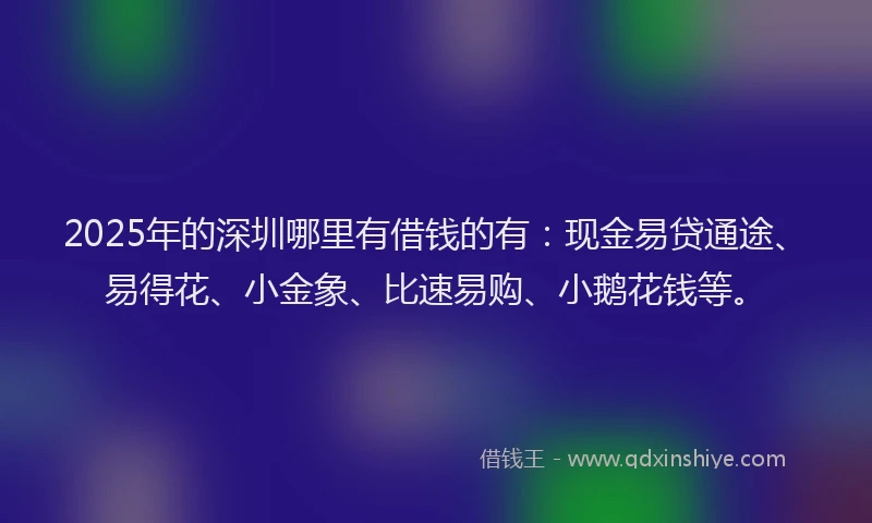 2025年的深圳哪里有借钱的有:现金易贷通途、易得花、小金象、比速易购、小鹅花钱等。