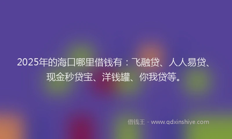2025年的海口哪里借钱有：飞融贷、人人易贷、现金秒贷宝、洋钱罐、你我贷等。