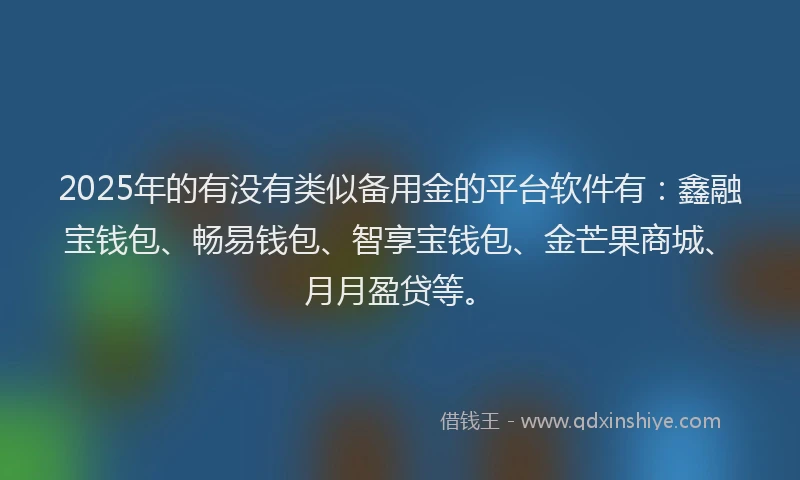 2025年的有没有类似备用金的平台软件有：鑫融宝钱包、畅易钱包、智享宝钱包、金芒果商城、月月盈贷等。