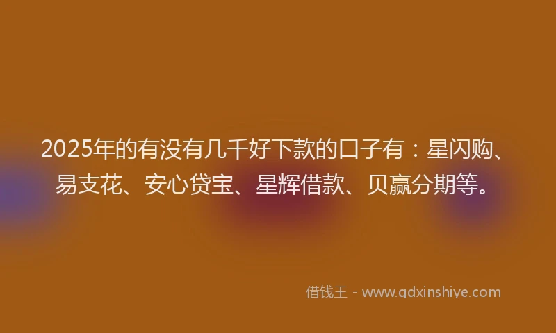 2025年的有没有几千好下款的口子有:星闪购、易支花、安心贷宝、星辉借款、贝赢分期等。