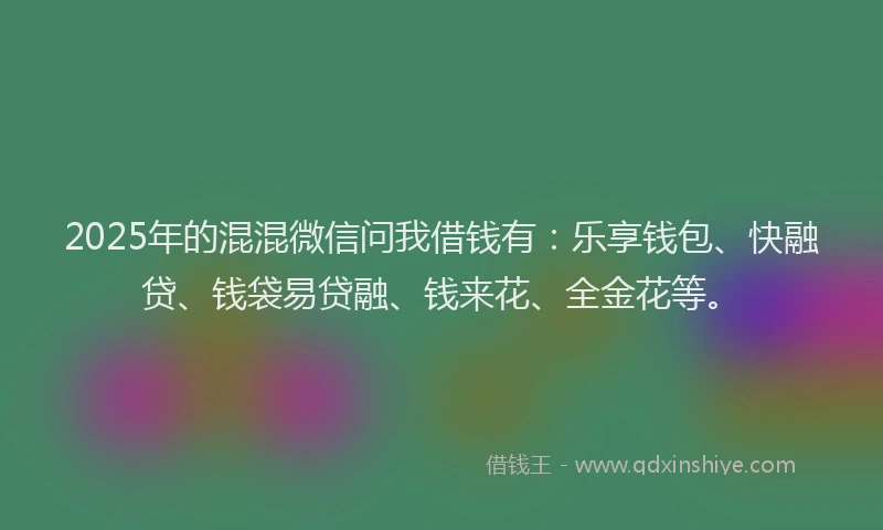 2025年的混混微信问我借钱有：乐享钱包、快融贷、钱袋易贷融、钱来花、全金花等。