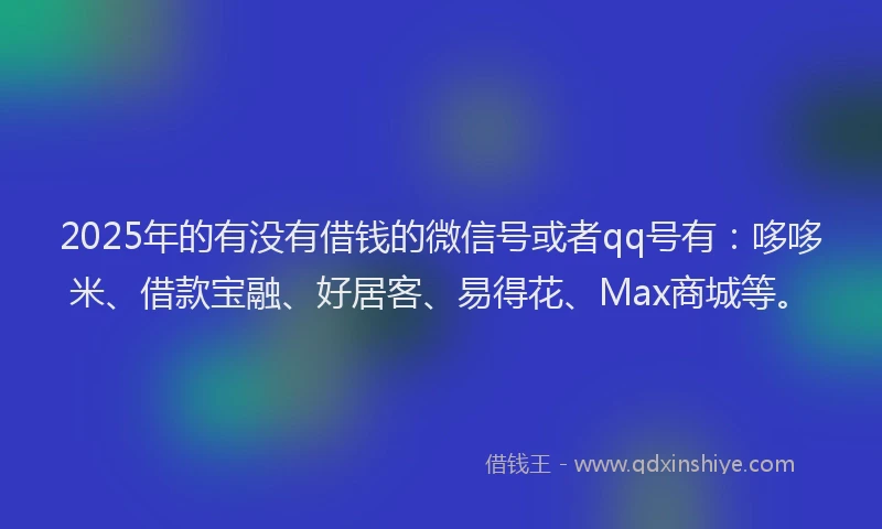 2025年的有没有借钱的微信号或者qq号有:哆哆米、借款宝融、好居客、易得花、Max商城等。