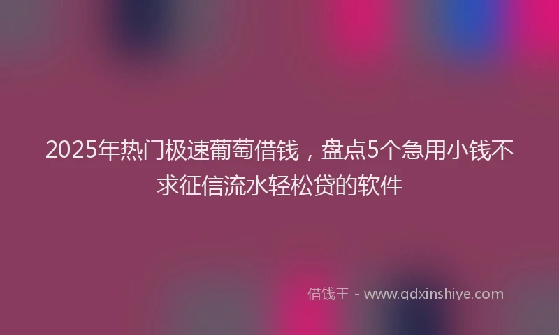 2025年热门极速葡萄借钱，盘点5个急用小钱不求征信流水轻松贷的软件