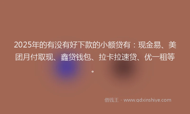 2025年的有没有好下款的小额贷有:现金易、美团月付取现、鑫贷钱包、拉卡拉速贷、优一租等。