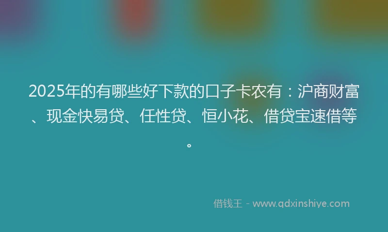 2025年的有哪些好下款的口子卡农有:沪商财富、现金快易贷、任性贷、恒小花、借贷宝速借等。