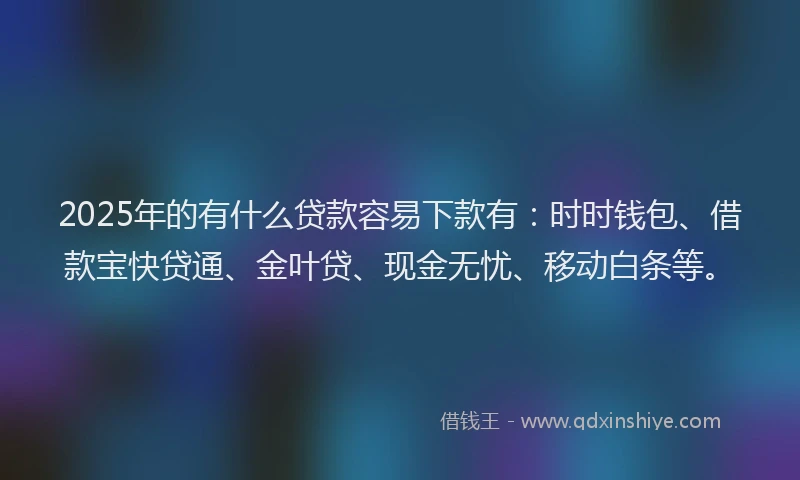 2025年的有什么贷款容易下款有：时时钱包、借款宝快贷通、金叶贷、现金无忧、移动白条等。