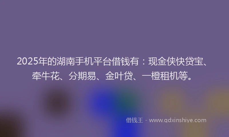2025年的湖南手机平台借钱有：现金侠快贷宝、牵牛花、分期易、金叶贷、一橙租机等。