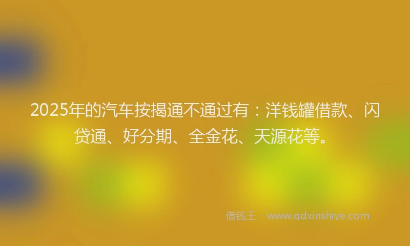 2025年的汽车按揭通不通过有：洋钱罐借款、闪贷通、好分期、全金花、天源花等。