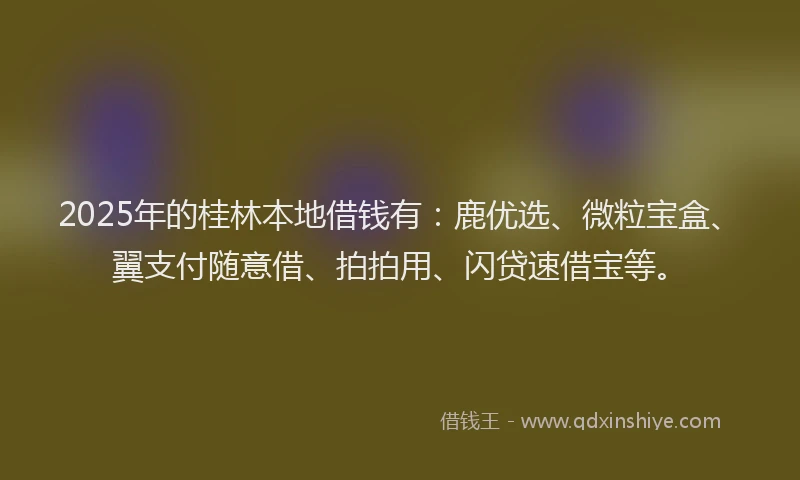 2025年的桂林本地借钱有：鹿优选、微粒宝盒、翼支付随意借、拍拍用、闪贷速借宝等。