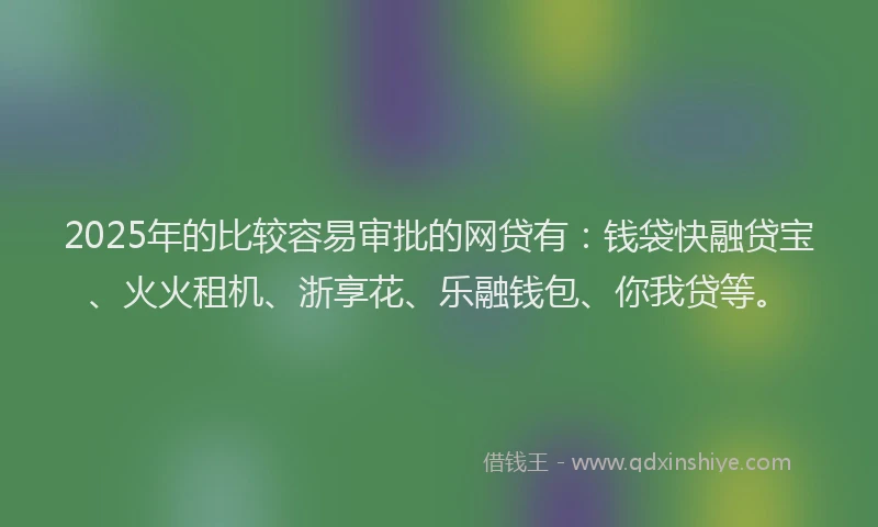 2025年的比较容易审批的网贷有：钱袋快融贷宝、火火租机、浙享花、乐融钱包、你我贷等。