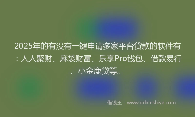 2025年的有没有一键申请多家平台贷款的软件有：人人聚财、麻袋财富、乐享Pro钱包、借款易行、小金鹿贷等。