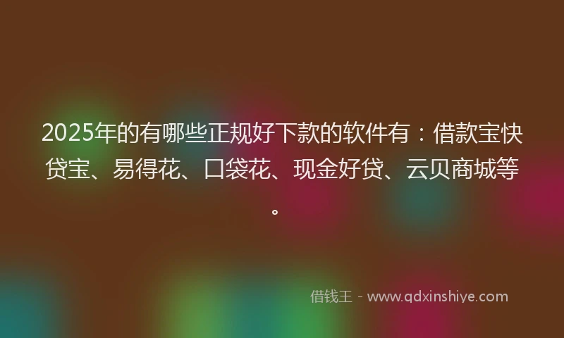 2025年的有哪些正规好下款的软件有：借款宝快贷宝、易得花、口袋花、现金好贷、云贝商城等。